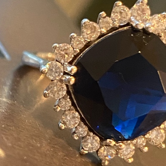 Sterling Silver Cubic Zirconia Blue Sapphire Ring - Picture 12 of 16